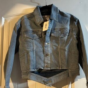 NWT XS LNDN Classic Jean Jacket Cut Out Waistband